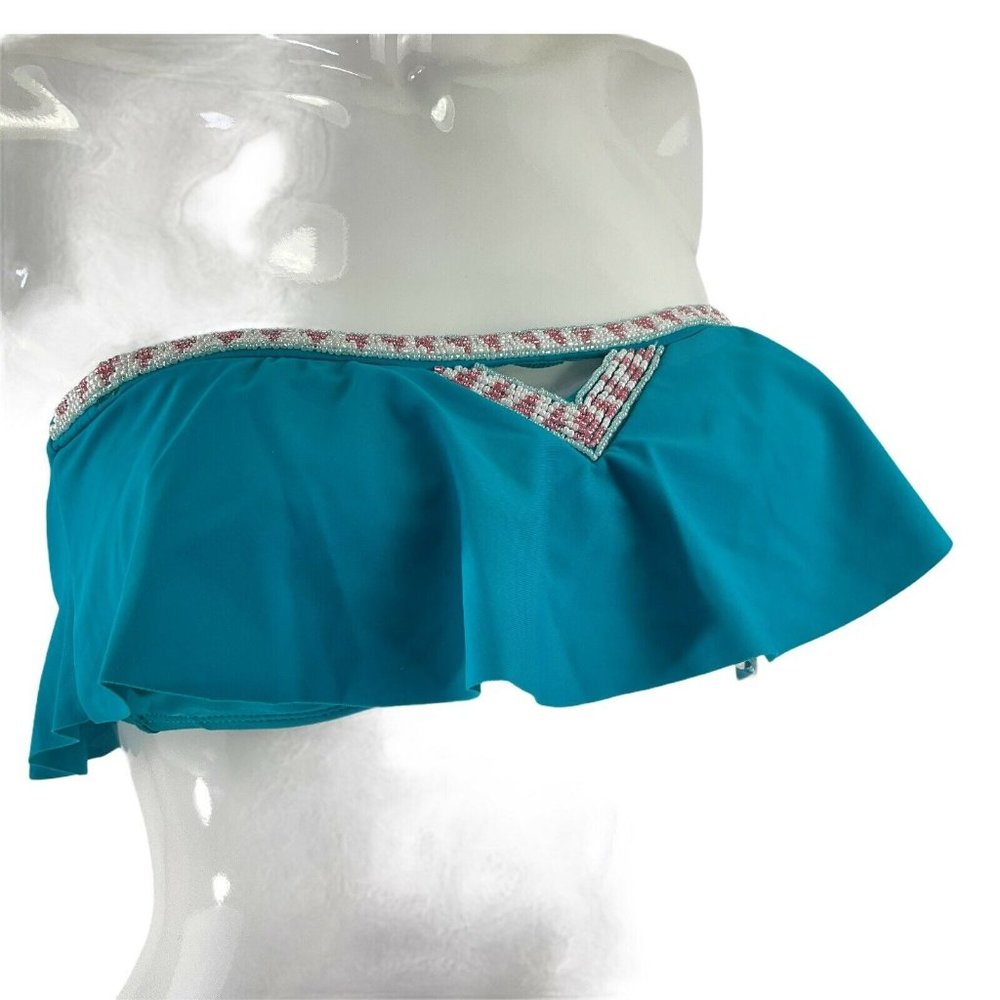 Ninety Nine Bikini Top Women Sz Small Teal Amazon Beaded Accent Bandeau Nwt $40